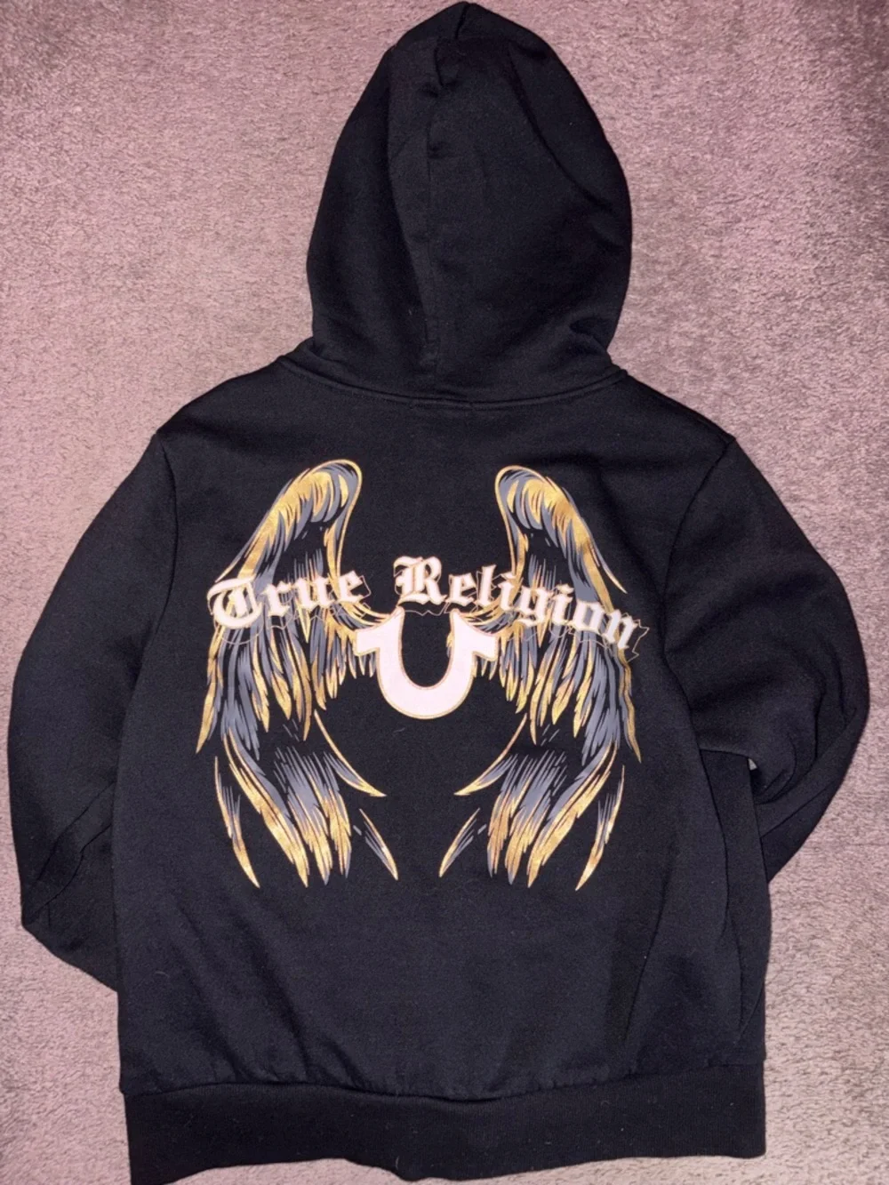 True Religion Black Zip Hoodie with Gold Logo - Picture 2 of 2